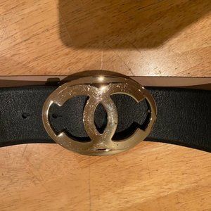 Chanel Black Leather Belt Size L